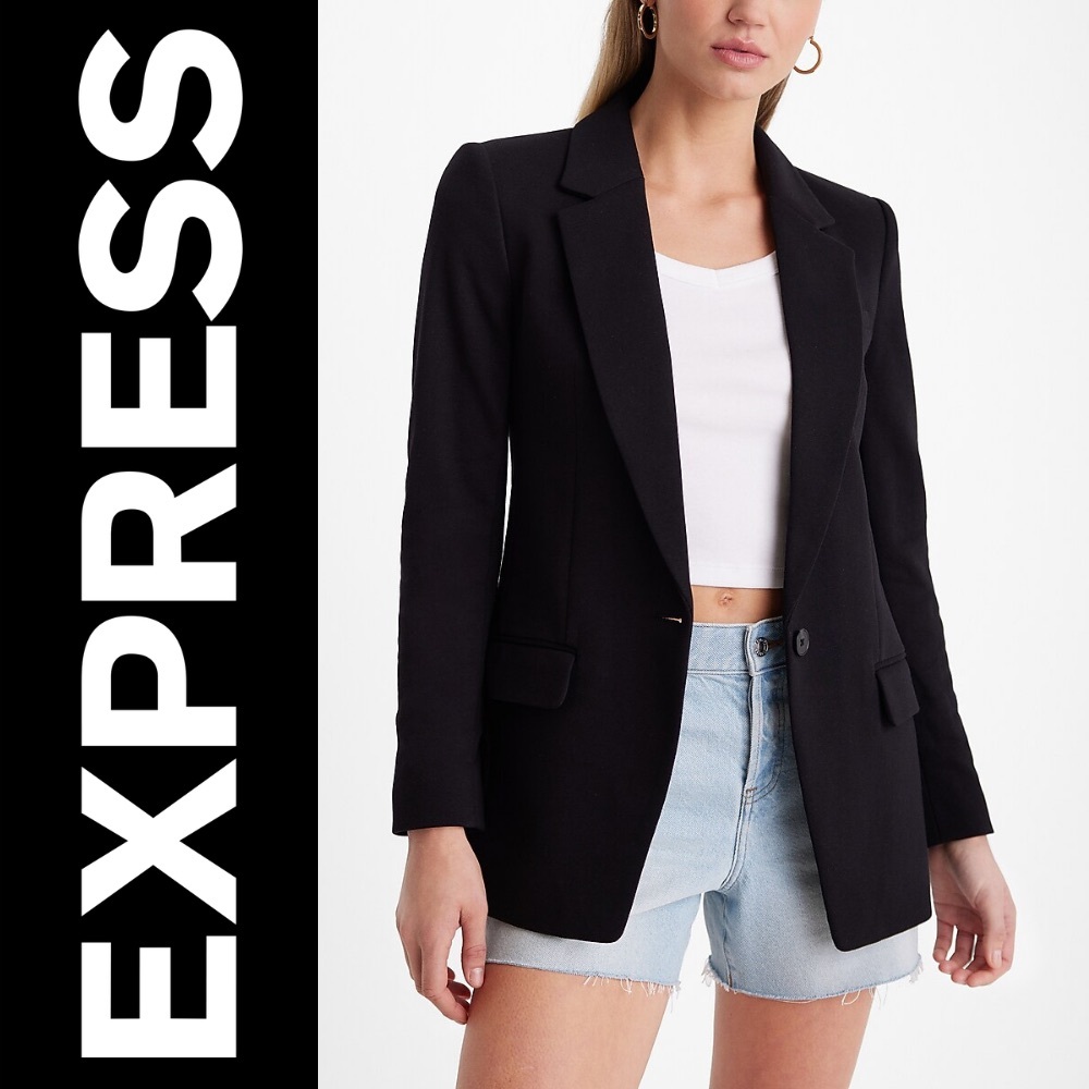 NWOT EXPRESS Black Clinched Boyfriend XS Knit Blazer